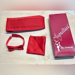 Vintage Bright Red Cummerbund, bow tie, and pocket square!